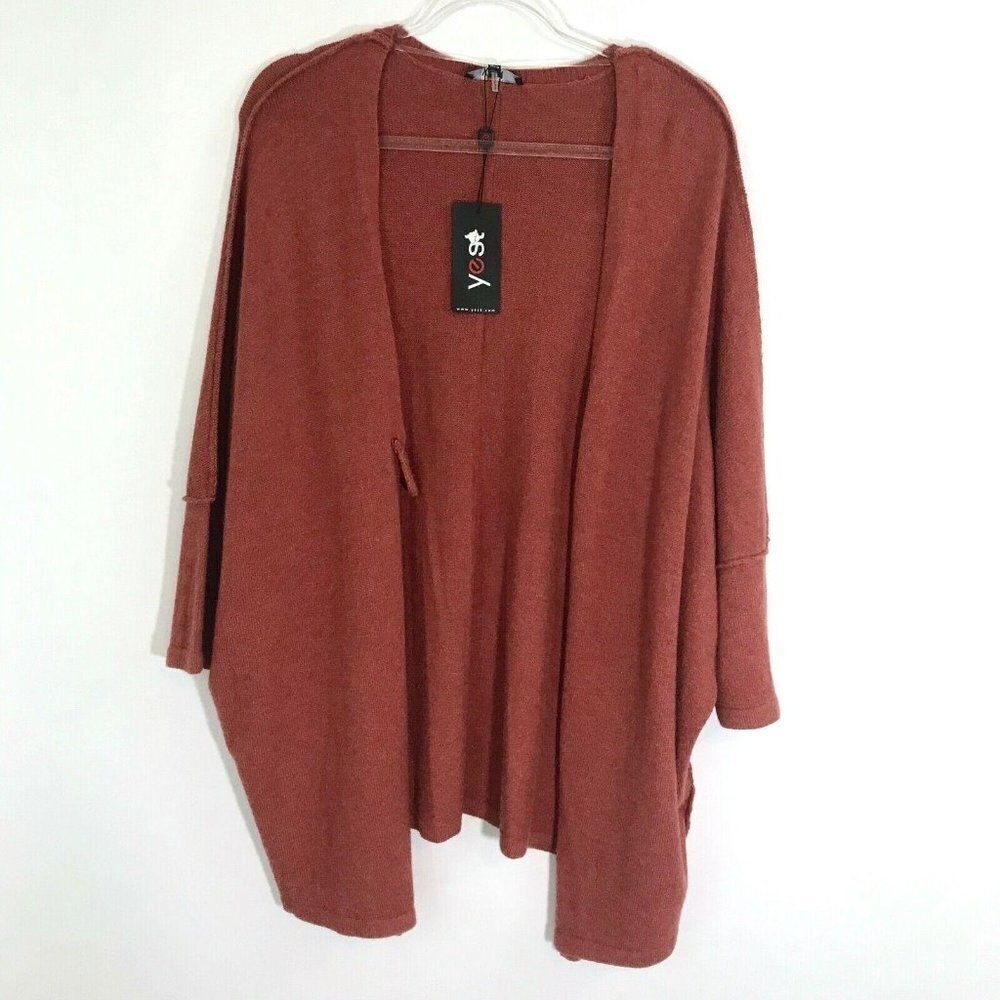 YEST Cardigan Women 10 Dusty Red Open Front Dolman 3/4 Sleeve NWT Knit